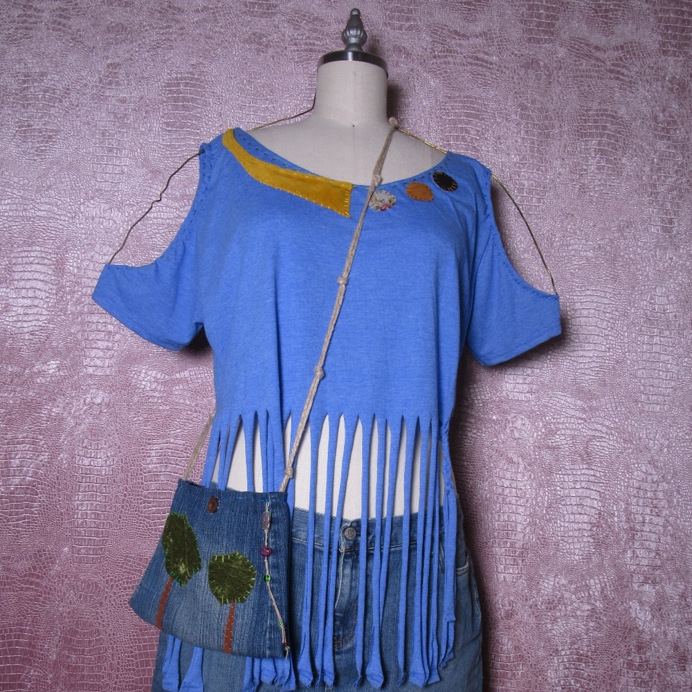 Handmade fringed t shirt/festival t-shirt